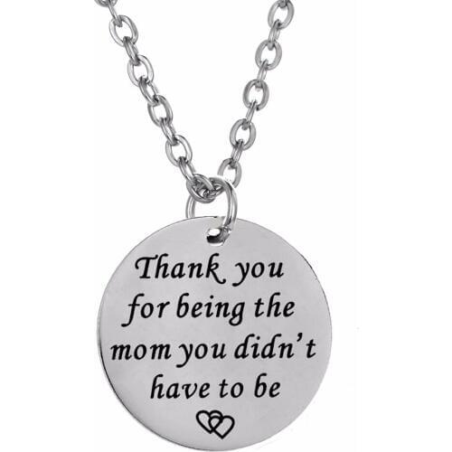 12PC/Lot Thank You For Being The Mom You Didn't Have To Be Stainless Steel Pendant Chain Necklace For Family Mother Gift Jewelry