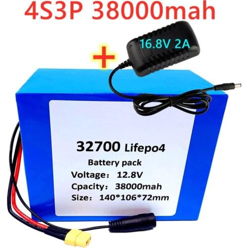 32700 Lifepo4 Battery Pack 4S3P12.8V 38Ah 4S 40A 100A Balanced BMS for Electric Boat and Uninterrupted Power Supply 12V +charger