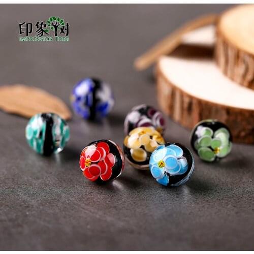 5Pcs 14mm Handmade Round Lampwork Glass Beads Color Murano Flower Beads For Women Necklace Bracelets Fit DIY Jewelry Making 1638
