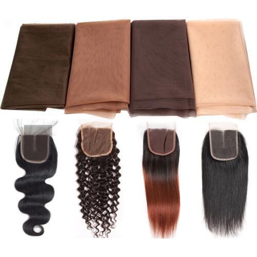 AliLeader 1 Yard Swiss Lace Fabric/Toupee Flesh Tone Lace Net for Making Lace Front Wigs Closure Cap Net Nude Beige Brown Grey