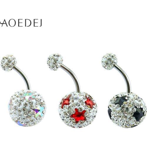 AOEDEJ Star Belly Ring with Crystal Ball Surgical Steel Barbell Navel Button Piercing Jewellery Women Navel Ombligo Body Jewelry