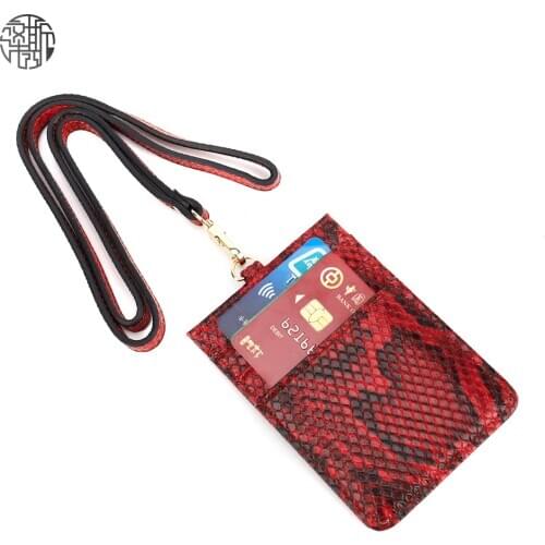 Zenos Pu Leather Credit Card Holder Multi-purpose ID Badge Card Holders Snake Pattern Detachable Lanyard Strap Name Cards Cover