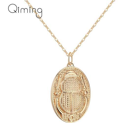 Ancient Egyptian Insect Necklace For Women Men Hieroglyph Cartouche Scarab Beetle Charm Pendant Gold Necklace Gift