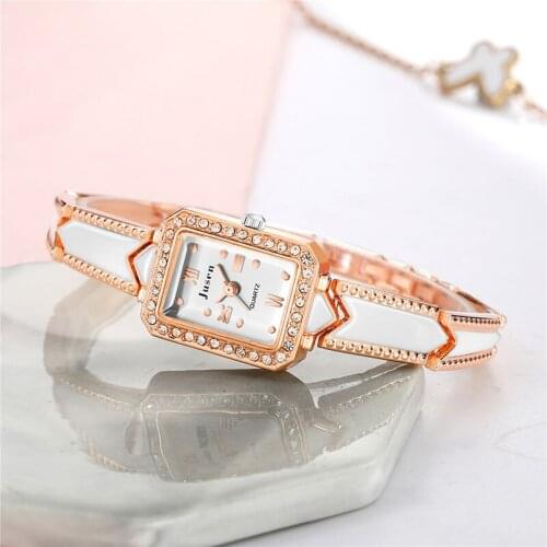 Jusen Trend Diamond Ladies Steel Band Bracelet Watch Personality Temperament All-match Quartz Decorative Hand Watch