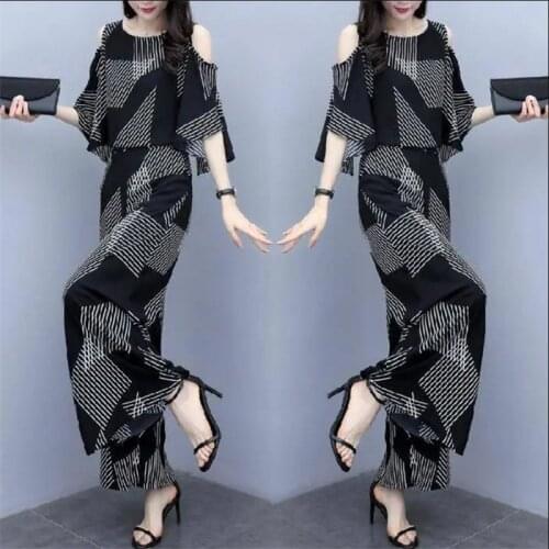 Women Summer Set Suit Female Pantsuits Fashion Strapless Wide Leg Pants Two Pieces Urban Solid Short Sleeve High Quality