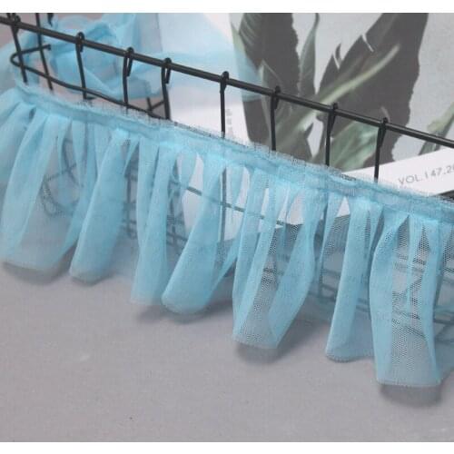 1Yards Embroidery Lace Tulle 9cm Voile Pleated Pink White Lace Ribbon Collar Blue Lace Fabric Sewing Trim Applique dentelle PY-7