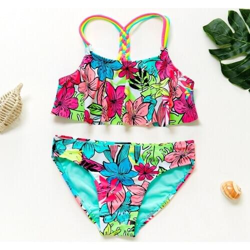 Girls Bikini Swimsuits Ruffle Flounce Two Piece Beach Swimwear Tankini Set New Arrival 2020 Multi Staps Bikinis