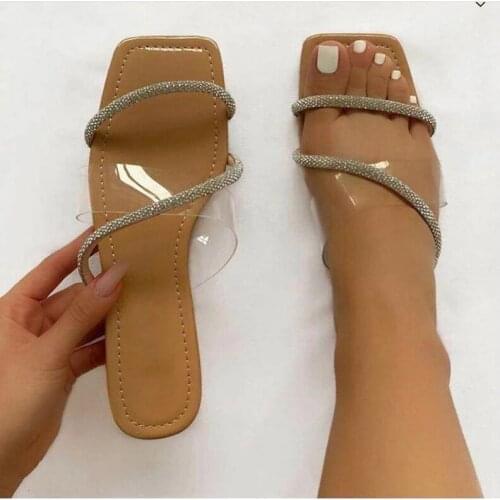 Summer Rhinestone Beach Slippers Fashion Open Toe Flat Womens Shoes Outdoor Beach Sandals Plus Size