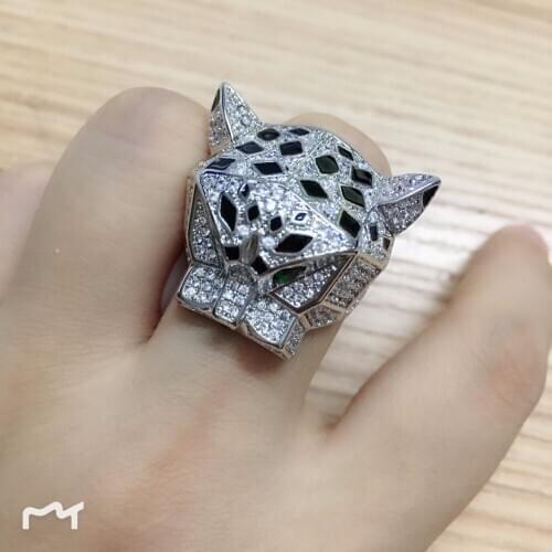 Hot famous brand jewelry black enamel panther ring green eyes leopard finger ring for women men birthday gift party jewelry