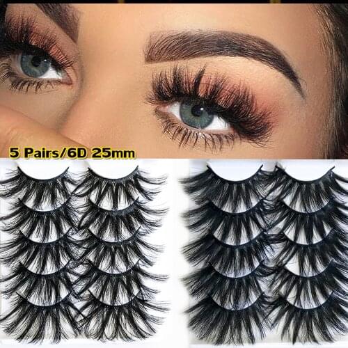 Hot 5 Pairs 6D Faux Mink Hair False Eyelashes Wispy Dramatic Long Natural Cruelty-free Handmade Fake Lashes Eye Extension Tool