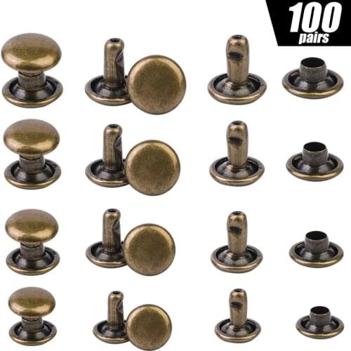 LMDZ 100Pcs Metal Double Cap Rivets Round Rivet Craft Screw Nail Strap Rivets for Leather Repair Setting DIY Luggage Metal Craft