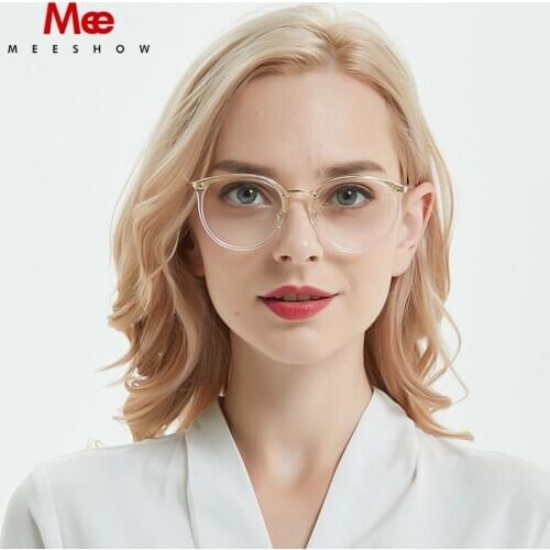 Meeshow Plastic Titanium Glasses frame for women clear glasses transparent eyeglasses men' s myopia round glasses frame TR-90