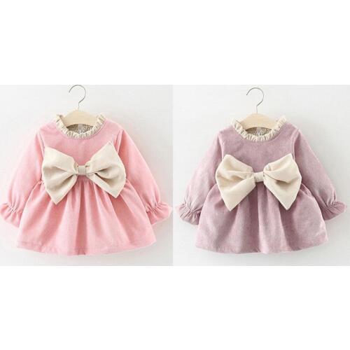 Cute Newborn Toddler Kids Baby Girl Dress Cotton Clothes Long Sleeve Bowknot Princess Party Dress Children Girl Clothing