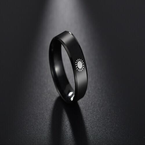 Fashion Hot Sale Stainless Steel Sun Totem Black Ring Cartoon Ring For Men Women Coulple 8MM Unisex Full Size Jewelry Cool Gifts
