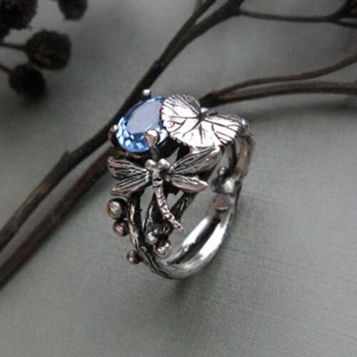 Fashion Womens Jewelry Ring Oval Cut Dragonfly Lotus Rings For Women Special Wedding Engagement Accessories