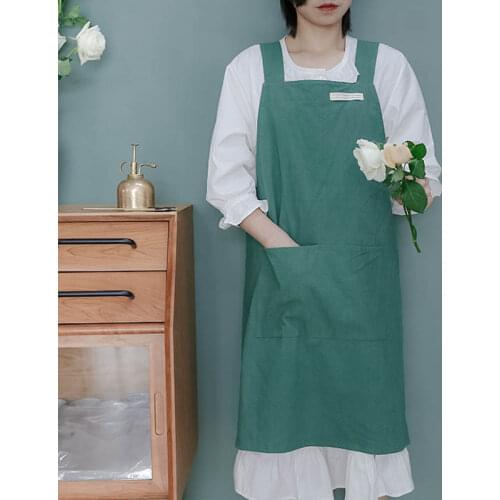 Fashion Adjustable Apron Simple Cotton and Linen Grey Green Pink Apron for Adult Solid Colors Bake Hotel Waiter Apron