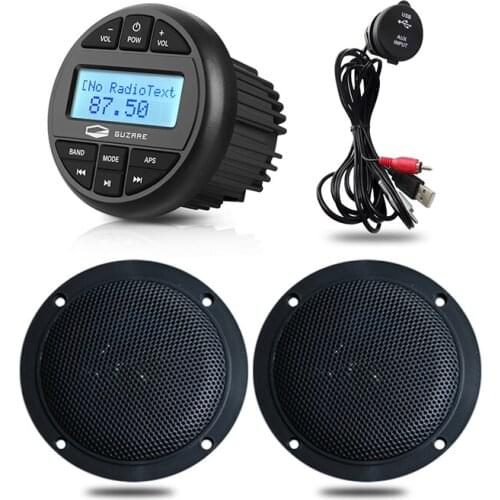 Marine Bluetooth Stereo Audio System Radio FM AM Receiver MP3 Player+1Pairs 4inch Waterproof Marine Speaker+USB Boat Audio Cable
