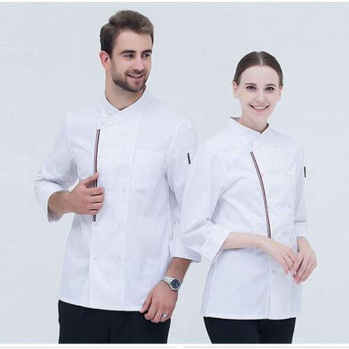 Hotel mens food chef kitchen jacket white shirt long sleeves restaurant uniform chef costume womens cook jacket