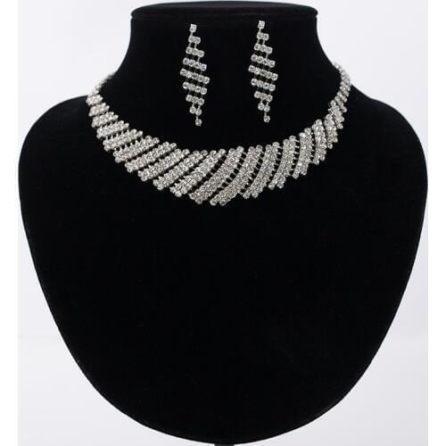 New Silver Plated Jewelry Austrian Crystal Set Statement Necklace Earring Sets Luxury Wedding Jewelry N181