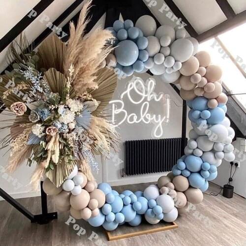 DIY Blue Balloons Garland Arch "Oh Baby" Shower Balloon Kit Double Nude Taupe Globos Baby Shower Wedding Party Decor Supplies