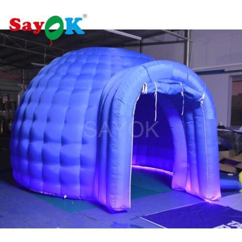 Blue Inflatable igloo dome tent with led lights for party/event/festival/wedding decoration