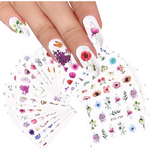 Coloful Flower Leaf 3D Stickers on Nails Decoration Tattoo Water Decals Nail Sticker UV Gel Slider Manicure Wraps