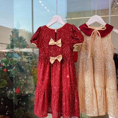 2021 girls' new princess dress for spring and summer Golden vest pearl piece embroidered Princess Festival Dress