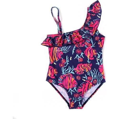 New Girls One Piece Swimsuit Baby One Shoulder Swimwear Child Floral Bathing Suit Cute Beachwear Infant Ruffle Triangle Bikini