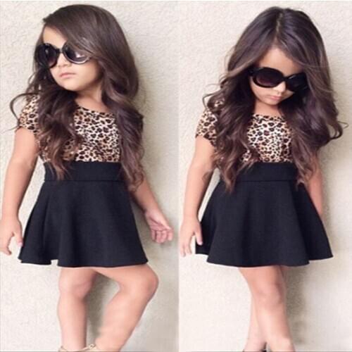 Children Clothing Kids Baby Girls Dress Leopard Short Sleeve O Neck Dress Kids Girl Summer Clothes 1-6Y