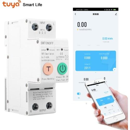 Single phase Tuya Din rail WIFI Smart Energy Meter leakage protection kWh Meter wattmeter voice control alexa