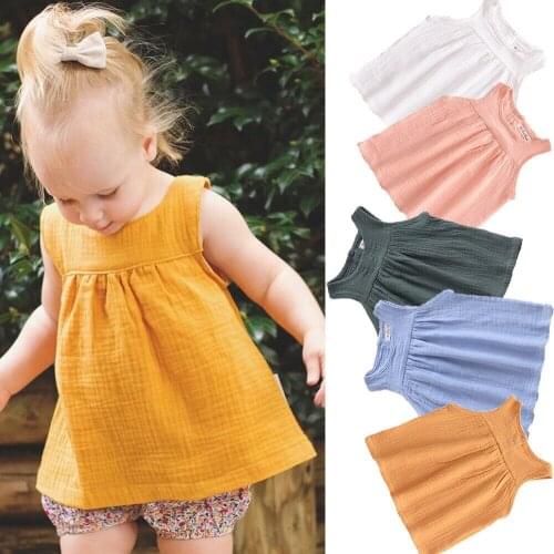 Pure Color Girls Baby Shirt Princess Sleeveless Tops Kids Baby Party Cotton Tank Tutu Shirt Dresses