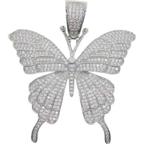 Animal butterfly Pendant Necklace Charm Tennis Chain & Cuban chain Cubic Zircon Mens Hip hop Rock Jewelry