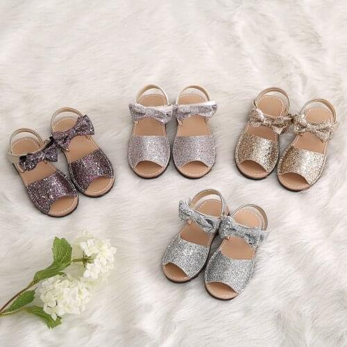 Pettigirl Girls Sandals Summer Party Sequin Girl Shoes Microfiber Leather Bling Bow Princess Kids Shoes US Size (No Shoe Box