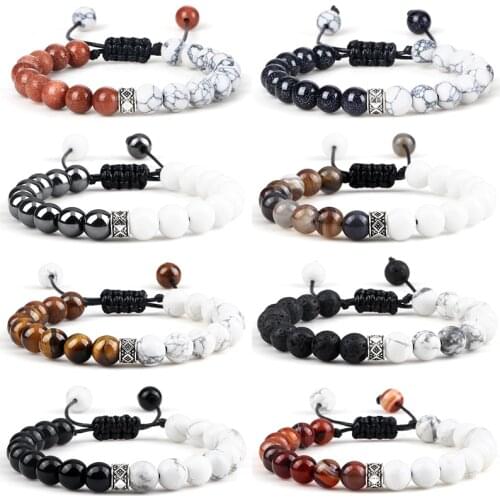 Classic White Black Beads Bracelets for Women Men Natural Tiger Eye Lava Stone Braided Bracelet Couple Adjustable Jewelry Gifts