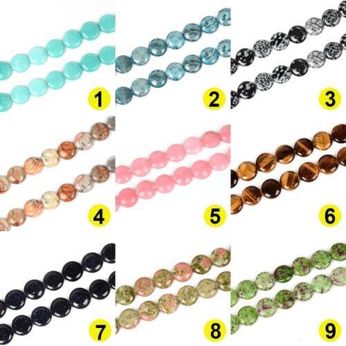 Flat Round 16mm Natural Stone Beads Jewelry Making Diy Bracelet necklace Crystal Picasso lapis lazuli Agat tiger eye Breloque