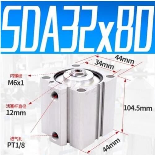 SDA32-80 Airtac Type SDA series SDA32X80 1/8" Port Pneumatic Compact Air Cylinder 32mm Bore 80mm Stroke SDA32*80