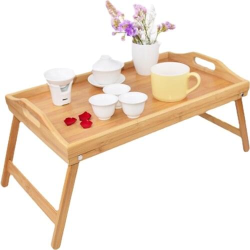Portable Coffee Table Bamboo Wood Bed Tray Breakfast Laptop Desk Tea Food Serving Table Folding Leg Laptop Desk