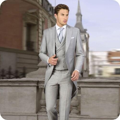 Latest Coat Pant Designs Italian Gray Tailcoat Wedding Suits For Men Suits Groom Tuxedo Custom Made Only Jacket Bridegroom Suits