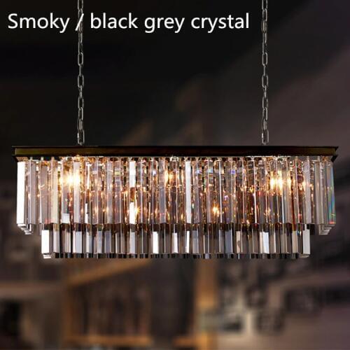Hallway black crystal lighting for Kitchen Dining Room rectangular LED Pendant lights Cafe lustre Vintage E14 Iron hanging lamp