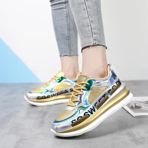 Plus Size High-soled Sports Shoes for Women 2020 Platform Sneakers Womens Sport Shoes Women Running Gold Chausure Femme E-730