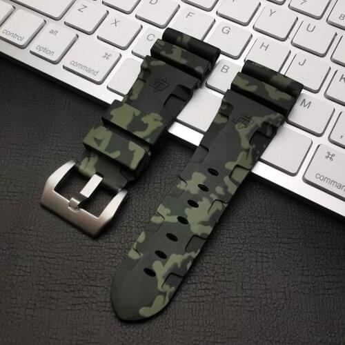 Brand 24mm 26mm Silicone Rubber Green Camo watch band Replace For Panerai strap watch band Waterproof watchband free tools