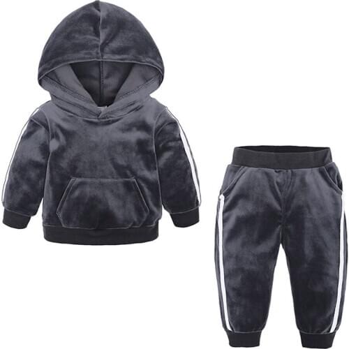 TELOTUNY Winter clothes Toddler Kids Girl Boy Solid Fleece Warm Hooded Sweatshirt Long Pants Outfits Set Fashion Casual Set