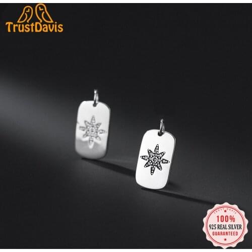 TrustDavis Fashion 925 Sterling Silver Sweet Square Star CZ Charms Pendant For Bracelet Necklace DIY Accessories Jewelry DZ472