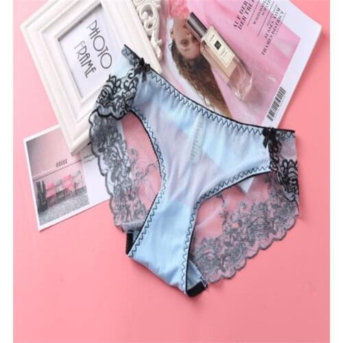 Comfortable, skin-friendly, high-elastic embroidered mesh underwear womens lace plus size, low waist and quick-drying T briefs