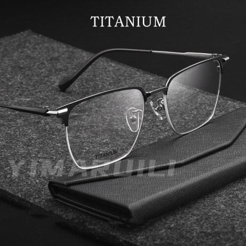 YIMARUILI Ultra-Light Pure Titanium Square Mens Eyeglasses Frame Non-sense To Wear Optical Prescription Glasses Frame 80126
