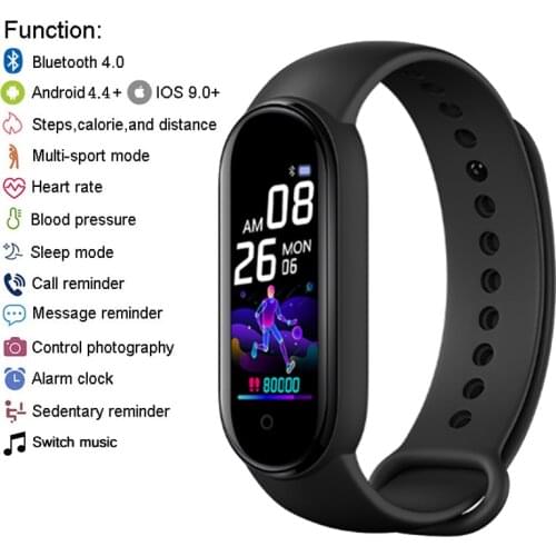 Silicone Band Men Women M5 Smart Watch Heart Rate Blood Pressure Sleep Monitor Pedometer Bluetooth Connection for IOS Android