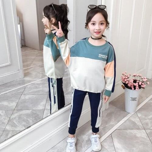 Spring And Autumn Girls' Suits 2021 New Childrens Western-Style Clothes Girls Sweaters Fashionable Casual Two-Piece Trend