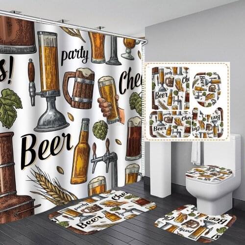Beer 3D Printed Cartoon Shower Curtain License Plate Pattern Waterproof Bathroom Polyester Fabric Bathroom Curtain
