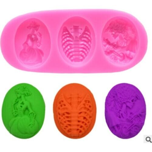 Woman skull portrait cake decoration tools fondant Moulds Skull Christening Halloween Fondant molds Chocolate mold