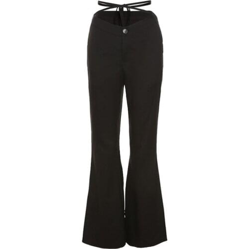 2021 Trend Summer Flare Pants Skinny Elastic Long Trousers Hollow Low Waist Pants Chic Harajuku Women Streetwear